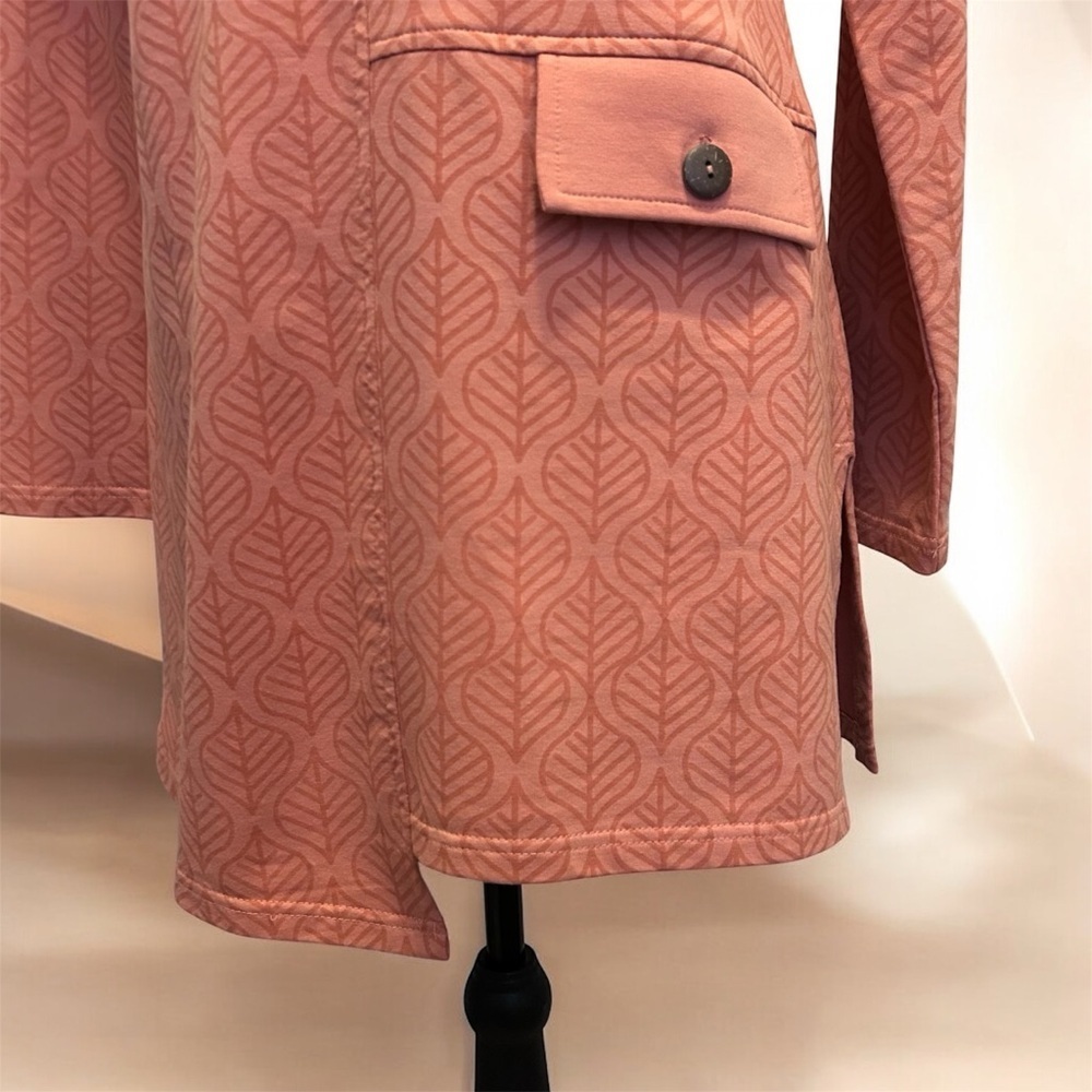 Apsara Organic Cotton Asymmetrical Coral Long Sleeve Dress Cowl Neck Leaf Design - Picture 2 of 6